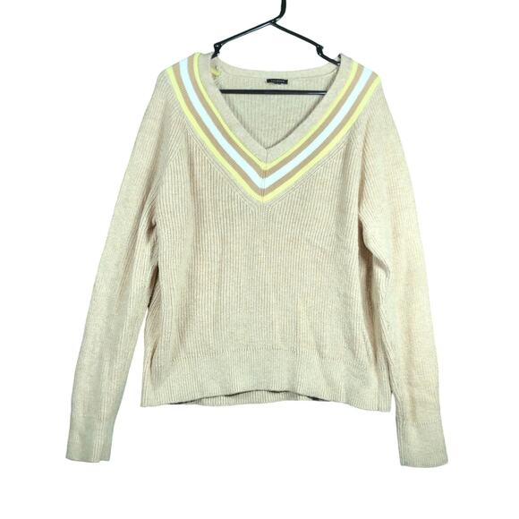 Talbots Womens Sweater Tan Pullover V Neck Long Sleeve Cotton Nylon Blend XL - Picture 1 of 12